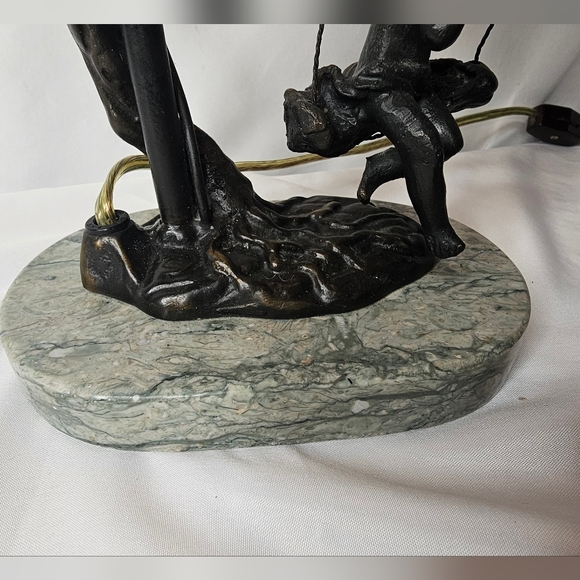 Andrea By Sadek Fairy On Swing Bronze Lamp Glass Flower Shade Marble Stand - Picture 7 of 12